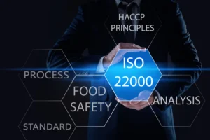 Concept photo of food regulations like HAACP and ISO 22000.